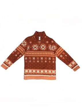 Blair Orange Snowflake 3/4 Zip Fleece- Sz S- Like New